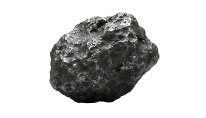 black meteorite rock material on white background isolated on white background