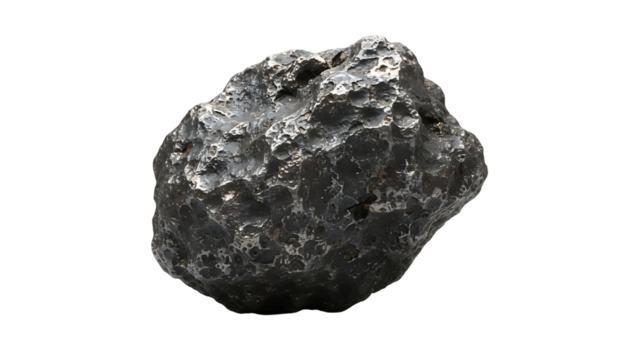 black meteorite rock material on white background isolated on white background