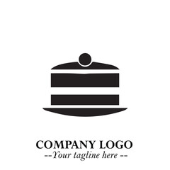 Delicious Cake Icon Symbol in Black on White Background with Sweet Minimalist Modern Design