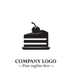 Delicious Cake Icon Symbol in Black on White Background with Sweet Minimalist Modern Design