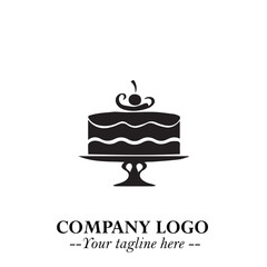 Delicious Cake Icon Symbol in Black on White Background with Sweet Minimalist Modern Design
