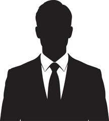 Silhouette of a man in a suit and tie on a white background Keywords: silhouette, man, suit, tie, business, professional, formal, portrait, headshot, person, male, avatar, on transparent background