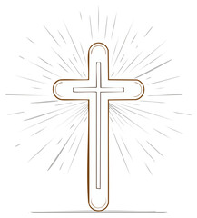 Doodle Style Christian Cross with Rays, Symbolizing Faith and Belief
