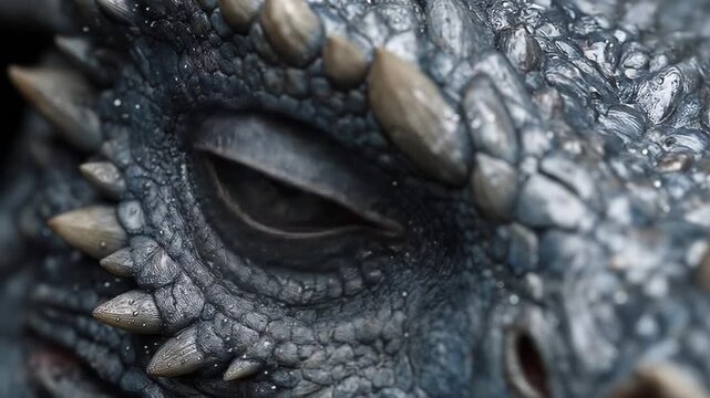 Close up of a dragon eye with detailed scales and textures