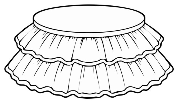 Ruffled tiered skirt black and white outline illustration for coloring book