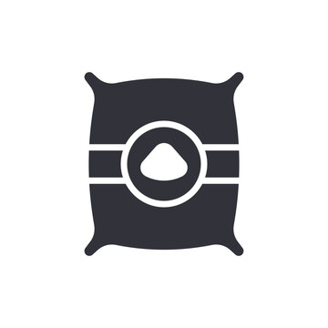 Burlap Sack Icon With Round Seal Flat Illustration Style