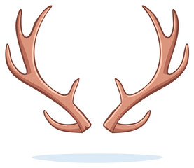 Cartoon deer antlers illustration. Brown stylized graphic element isolated on white background