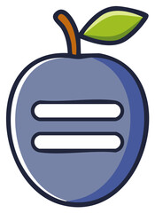 Stylized plum icon with horizontal lines representing equality or balance