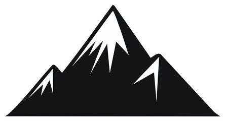Graphic black and white jagged mountain range silhouette with sharp peaks and snowy highlights