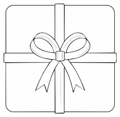 Festive Outline Drawing of a Gift Box Tied with a Ribbon Bow for Holidays and Birthdays