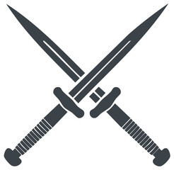 Crossed swords illustration, medieval weapon design, symbol of battle and conflict, vector art