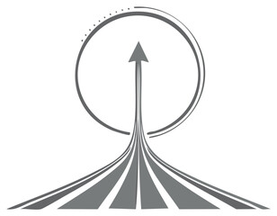 Vector graphic of an upward arrow reaching a circular target, with speed lines representing progress, growth, and future vision.