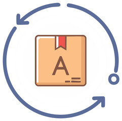 Shipping box with circular arrow icon representing logistics and delivery process