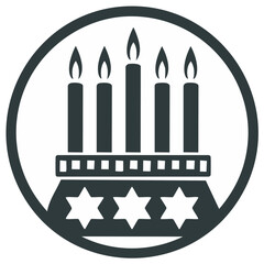 Jewish Candelabrum Icon with Five Lit Candles and Stars of David within a Circle