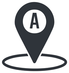 Map marker with the letter A, location icon