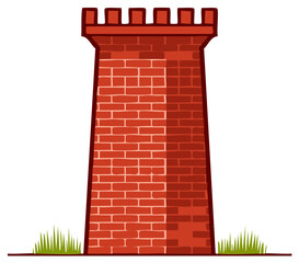Red brick tower with battlements and grass illustration, historical building design