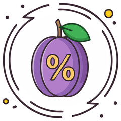 Cartoon Plum with Percentage Symbol in Rounded Arrows, Special Offer or Discount Concept for Marketing and Promotions