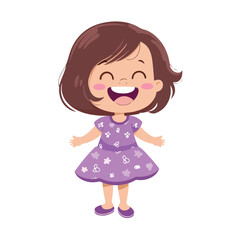 Happy Cute Girl Vector Illustration – Smiling Child Character in Cheerful Pose, Cartoon Style Artwork