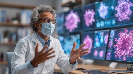 Doctor helping senior man understand medical information on tablet
