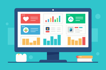 A computer monitor displaying dashboards with charts and graphs, representing data analysis and visualization for business intelligence and monitoring