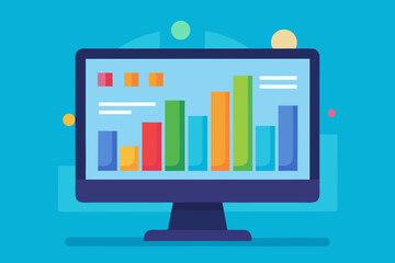 A monitor displaying a bar graph with different colored bars, representing data analysis and visualization for business and finance insights
