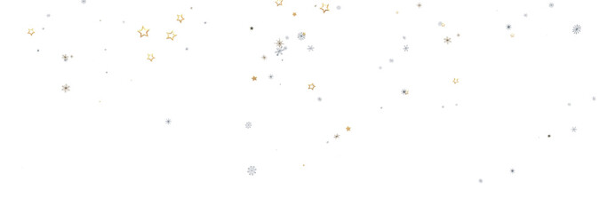 Festive background with gold stars, silver snowflakes. Perfect for holidays.