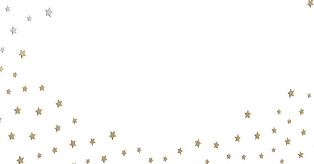 Gold and Silver Stars Scattered on White