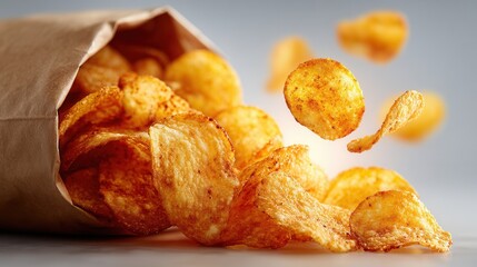 Floating potato chips with realistic texture