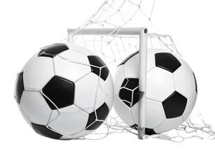 Pair of Footballs Scoring Moments — isolated on transparent background