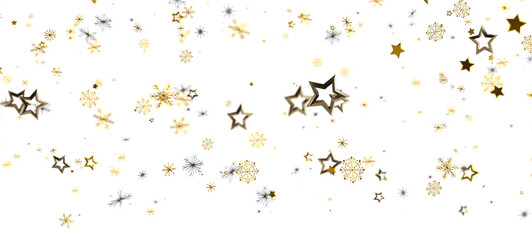 Festive background of falling gold stars and snowflakes. Perfect for Christmas or winter themes, this elegant design offers a touch of celebrati