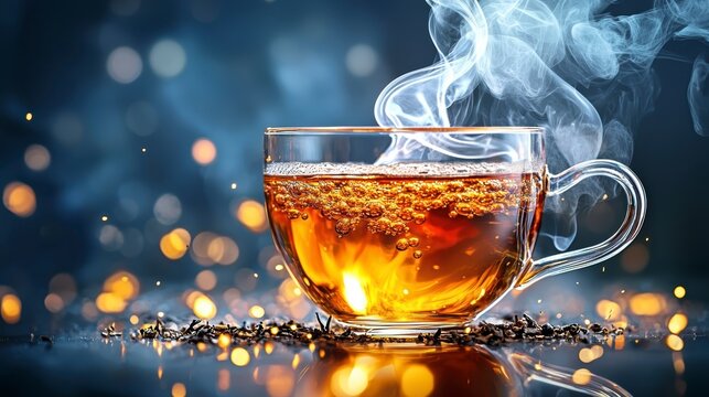 Brewing serenity hot tea in a glass cup cozy atmosphere close-up view warm comfort for the soul