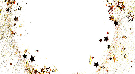 Abstract background with gold stars, confetti and blank space. Ideal for festive designs, holiday greetings and celebrations. © vegefox.com