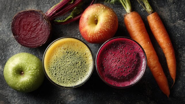 ABC juice in glass with sliced apples and beets