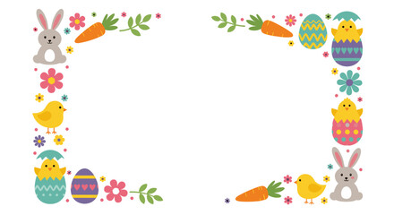 Obraz premium Cute easter corner decorations featuring bunnies chicks and eggs.