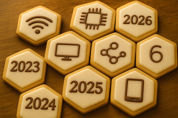 chocolate chip techonology cookies on white background