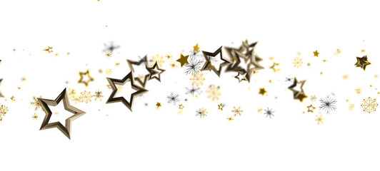 Elegant holiday background featuring floating gold stars and snowflakes. Perfect for Christmas, New Year, or celebratory designs. Ideal for prin