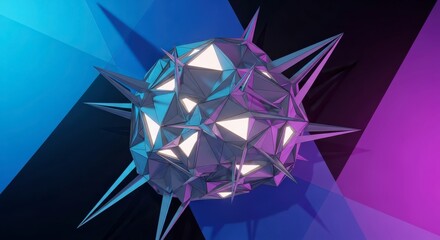 Geometric Crystal Sphere with Neon Glow and Spikes Abstract Background