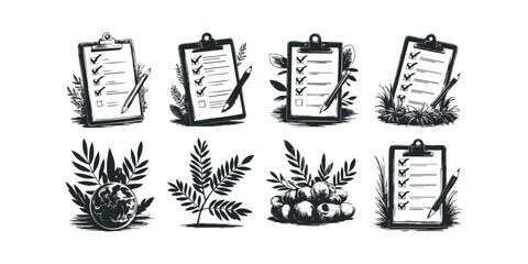 Checklist with Pencil and Botanical Elements