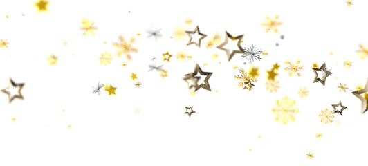 A festive background with golden stars and snowflakes scattered on a clean white backdrop. Perfect for Christmas, New Year or other holiday them