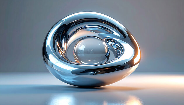 Chrome Metal Torus Floating In Gravity Abstract 3D Shape Design