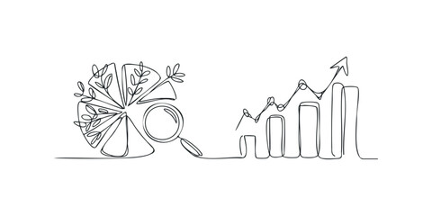 Conceptual graph with pie chart and magnifying glass