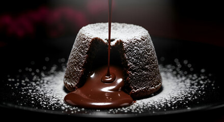 Delicate Chocolate Lava Cake Flowing With Rich Chocolate and dusted sugar