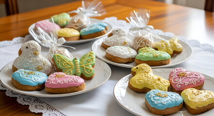 Delicate Decorated Cookies Displayed Beautifully on Plates, Perfect for Special Occasions