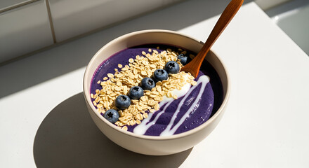 Delicious Acai Bowl With Fresh Blueberries And Toasted Granola For A Nutritious Breakfast