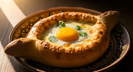 Delicious Adjarian Khachapuri: A Baked Bread Boat with Cheese and Egg