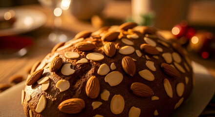 Delicious Almond Bread Loaf with Nuts on Wooden Table Perfect for Breakfast or Dessert