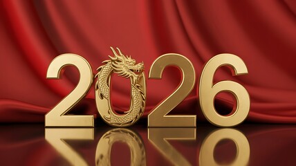 Golden 2024 with Dragon Design on Red Fabric and Marble for Lunar New Year