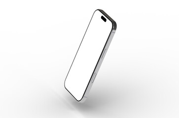 High-quality photo of a silver smartphone with a blank screen, perfect for app presentations or technology marketing. Clean and modern design.