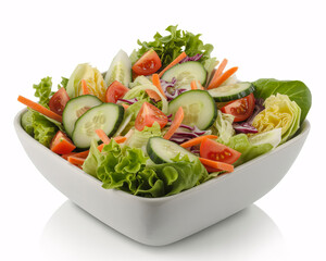Fresh, vibrant salad bursting with healthy vegetables, a perfect meal for a balanced diet and wellness, ideal for food and nutrition campaigns