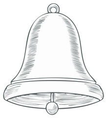 Isolated hand drawn illustration of an engraved style metal bell, Christmas, New Year celebration